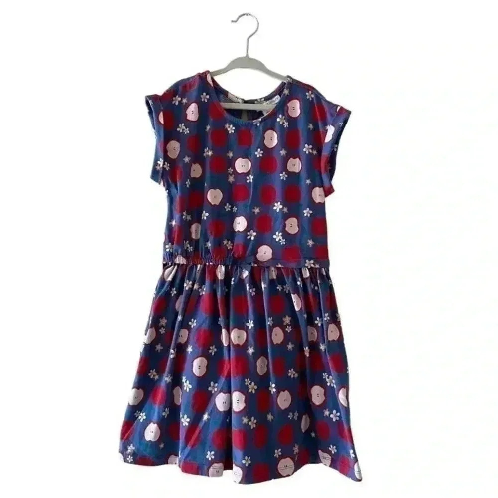 Cynthia Rowley Cinched Waist Rolled Sleeve Dress Blue Red SZ M (7/8) # 1079